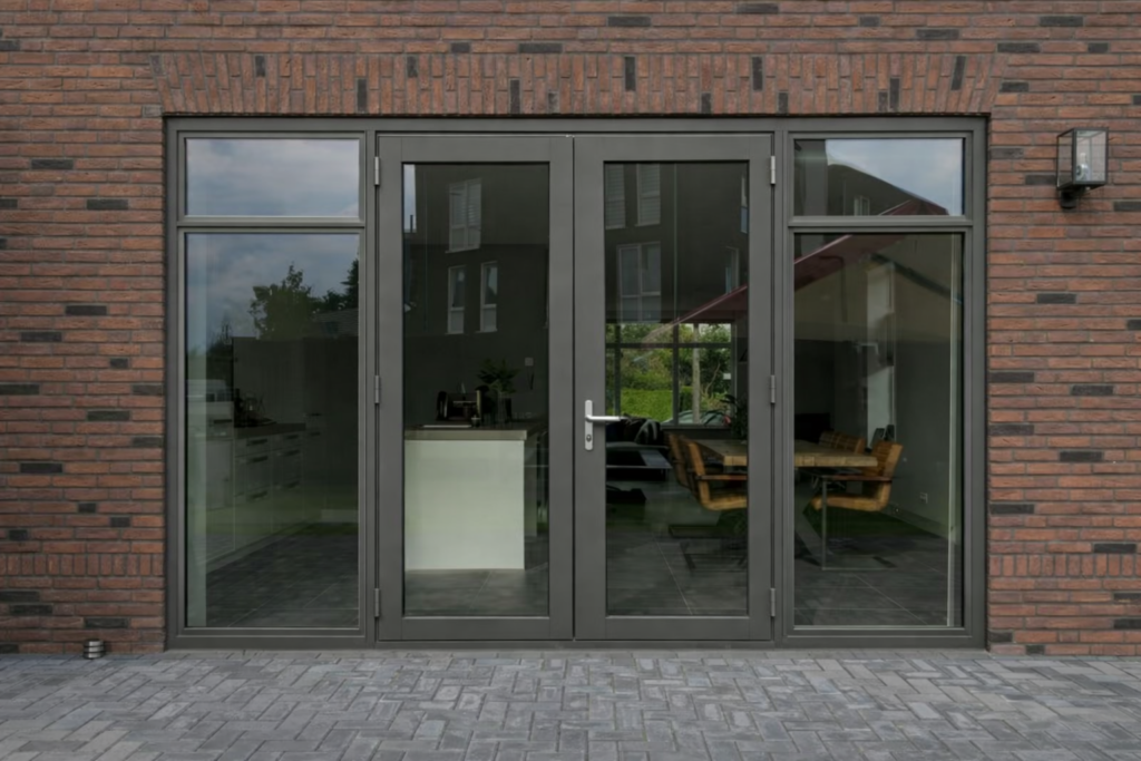 moderne glazen tuindeuren met uitzicht op tuin