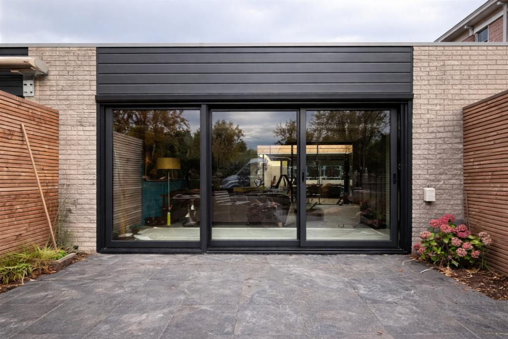 Zwarte-kunststof-schuifpui_met_zwarte_boeidelen_EA-Kozijnen