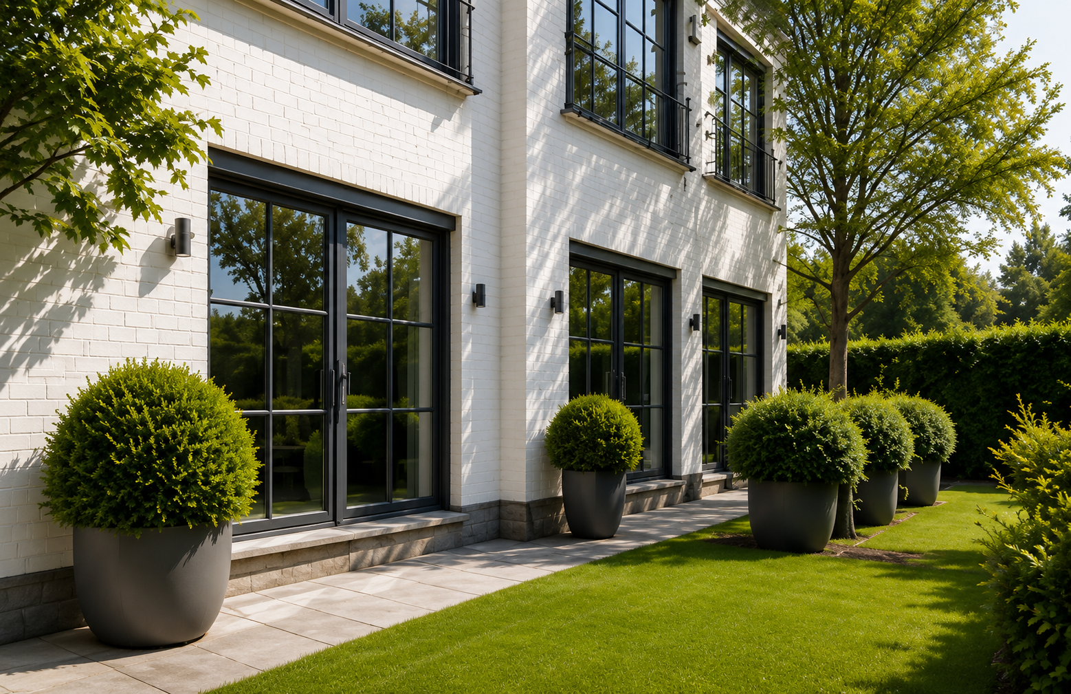 Woning met duurzame kunststof kozijnen in donkere kleur